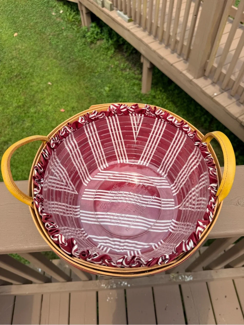 Longaberger Christmas Collection Popcorn Basket with Red Accents Striped Liner